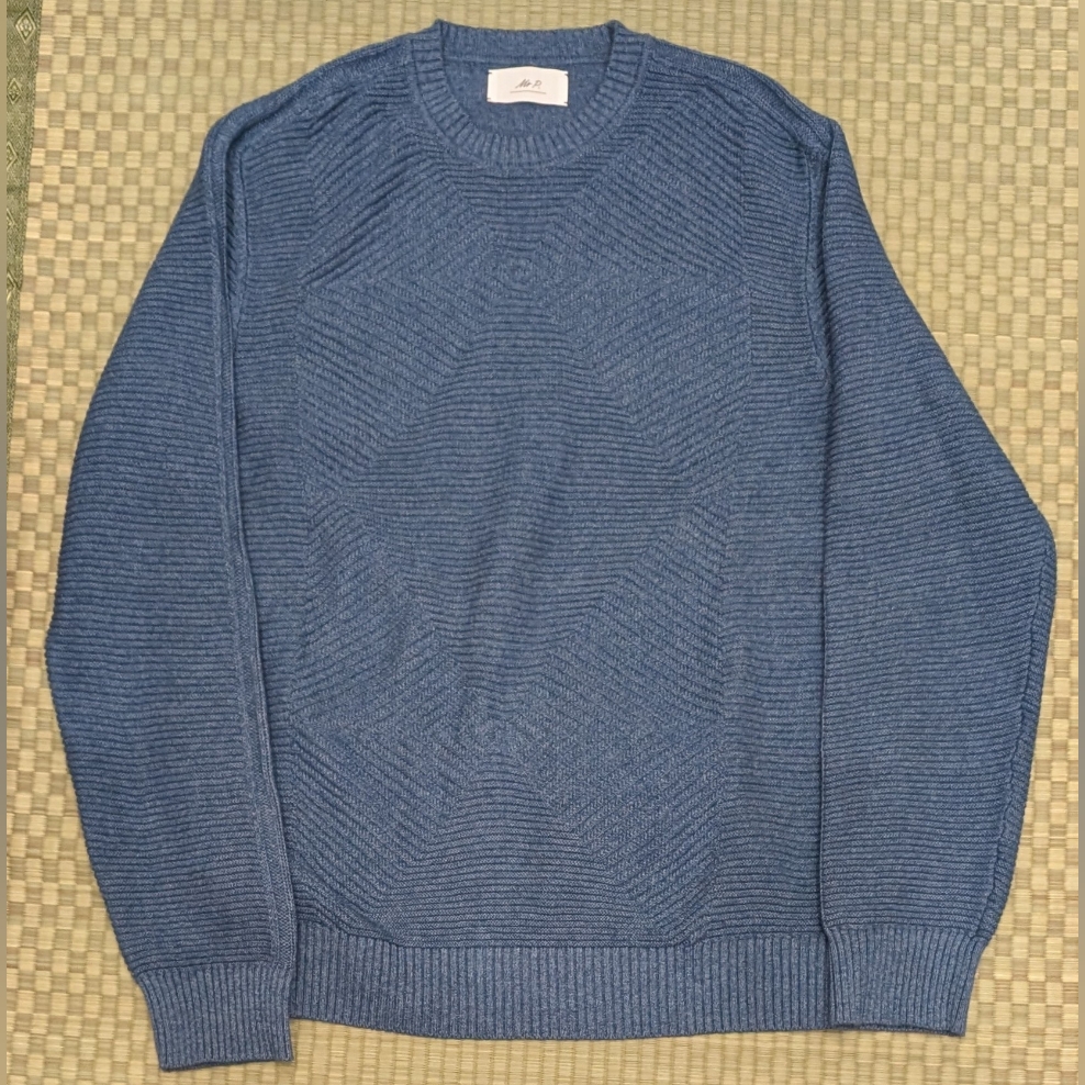Mr. P Ribbed Cotton Sweater Blue Men's Size Large Made In Italy